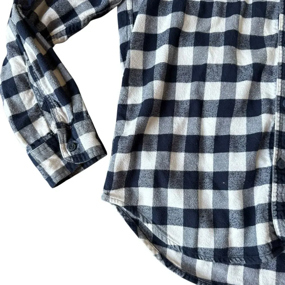 J.Crew Men's Navy & White Buffalo Check‎ 100% Cotton Flannel Shirt - Size Medium